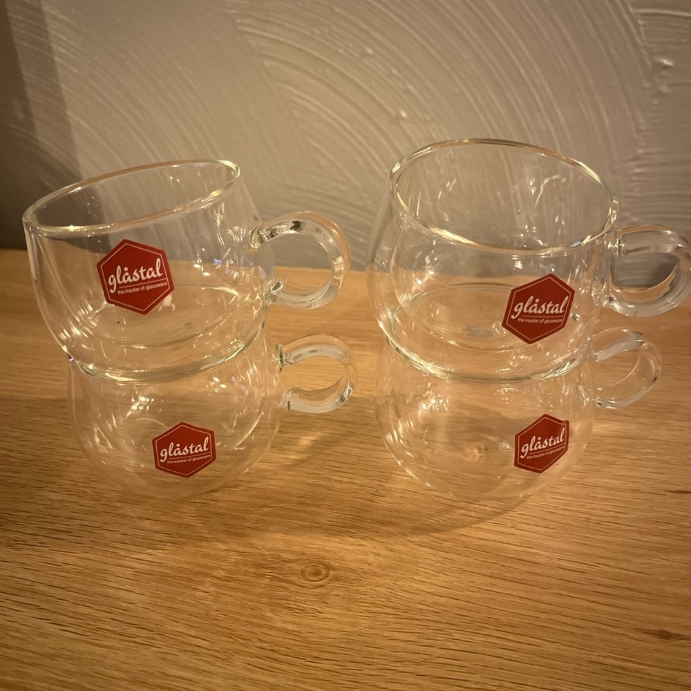 Clear Double-Walled Glass Tea Cups - Set of 4 - Clear